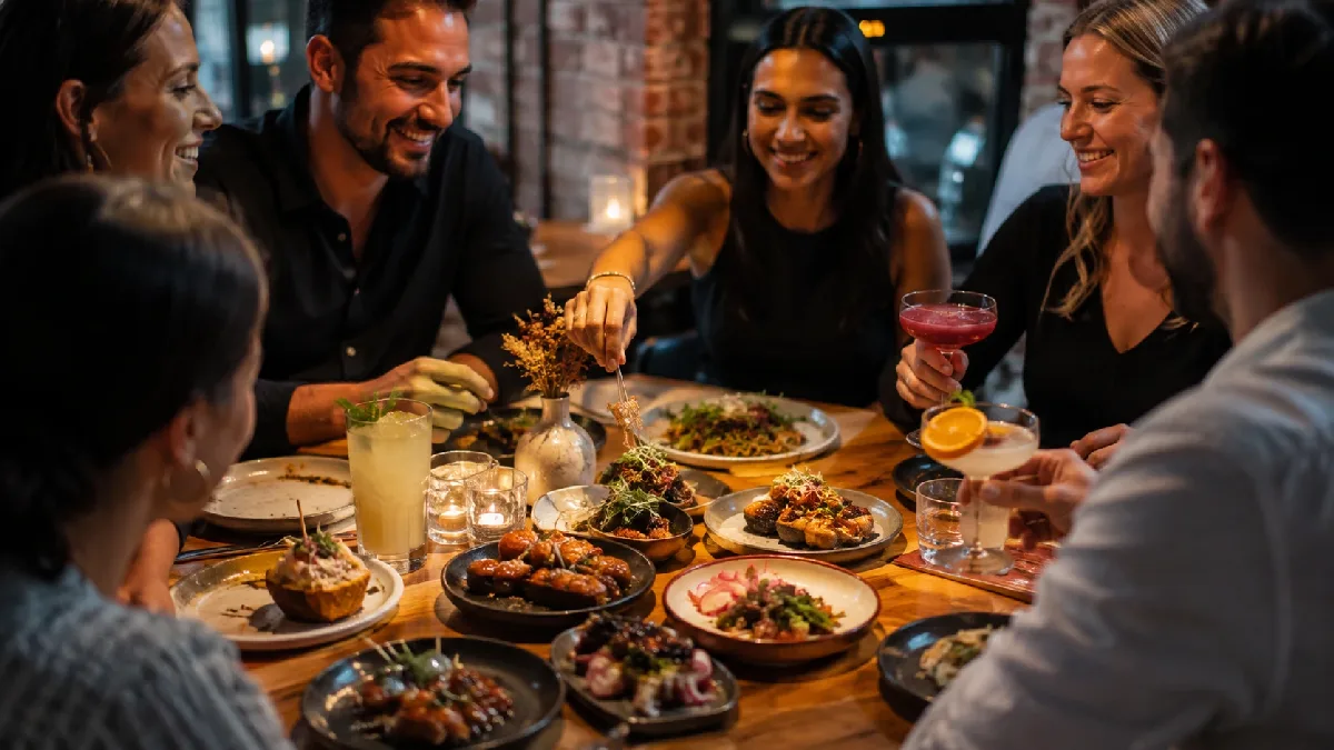 Friends Sharing Creative Small Plates And Cocktails