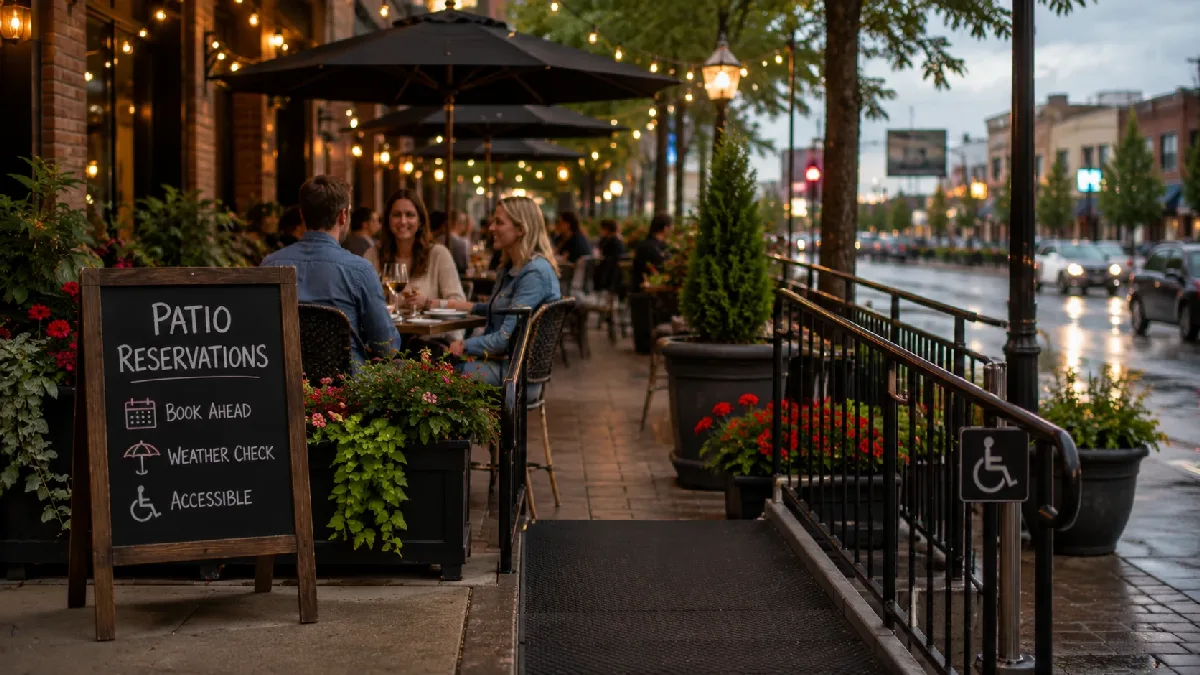 Patio reservations, weather and accessibility