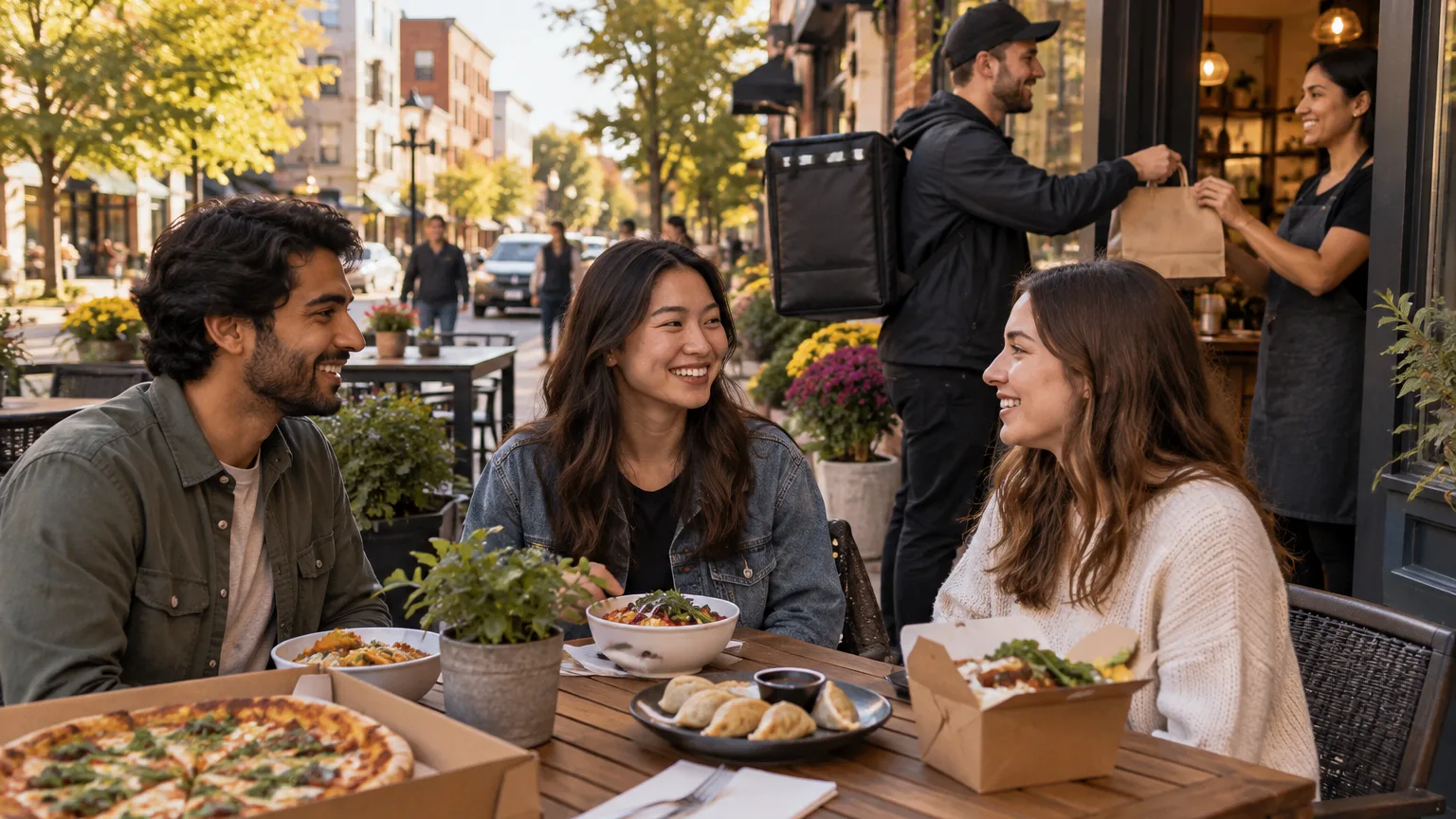 Illustration of a local food scene for Best Food Delivery Options in Kitchener-Waterloo.